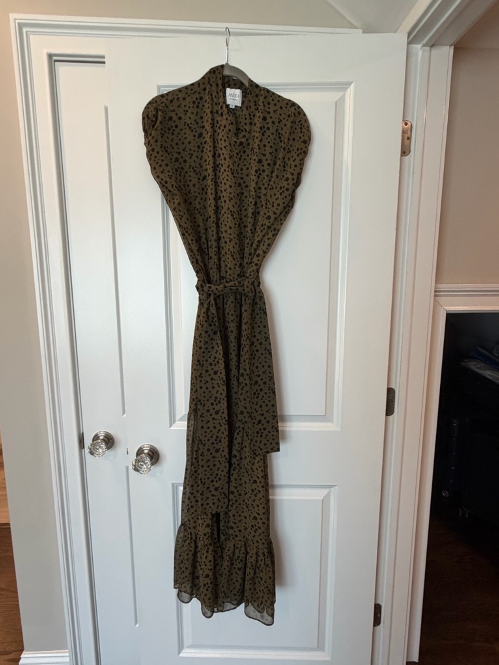 Olive Green Ruffle-Hem Maxi Dress with Belt - misa size medium